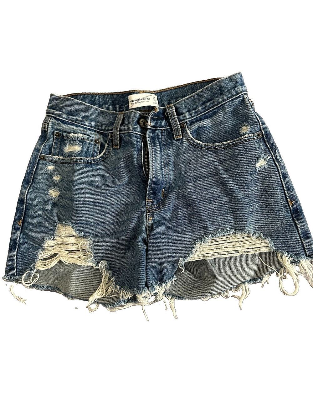Abercrombie & Fitch Size 24 Mid Rise Boyfriend Denim Shorts Distressed